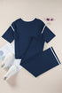 Contrast Trim Textured Knit Half Sleeve Drop Shoulder Drawstring Waist Wide Leg Two Piece Pant Set